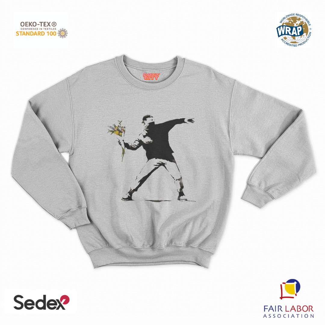 felpa con girocollo unisex- banksy lanciatore
