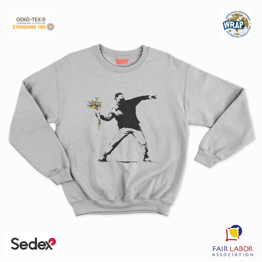 felpa con girocollo unisex- banksy lanciatore