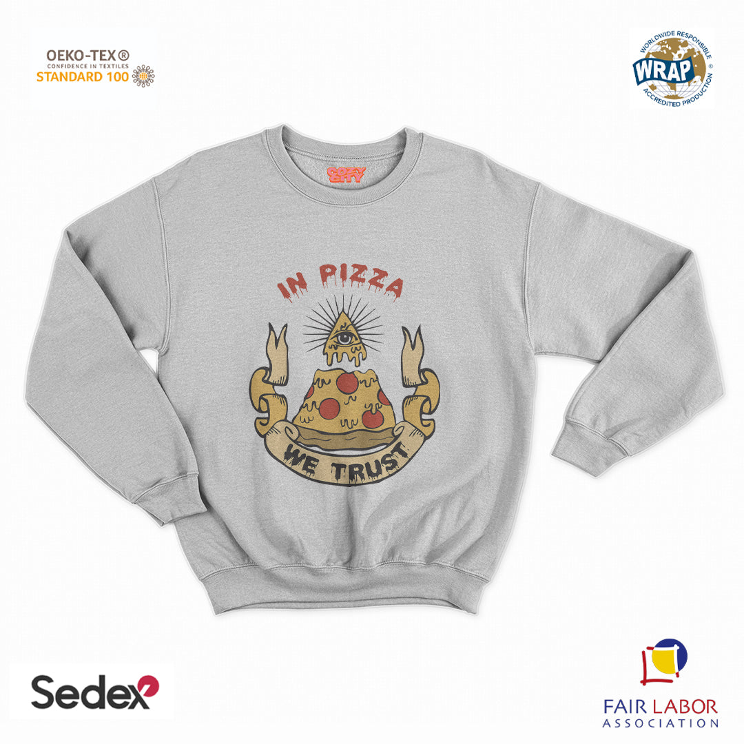 felpa con girocollo unisex- in pizza we trust illuminati