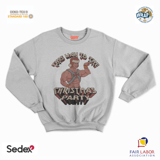 felpa con girocollo unisex- he man christmas party