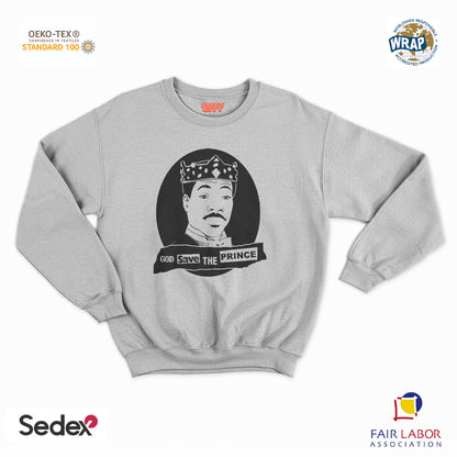 felpa con girocollo unisex- good save the prince zamunda