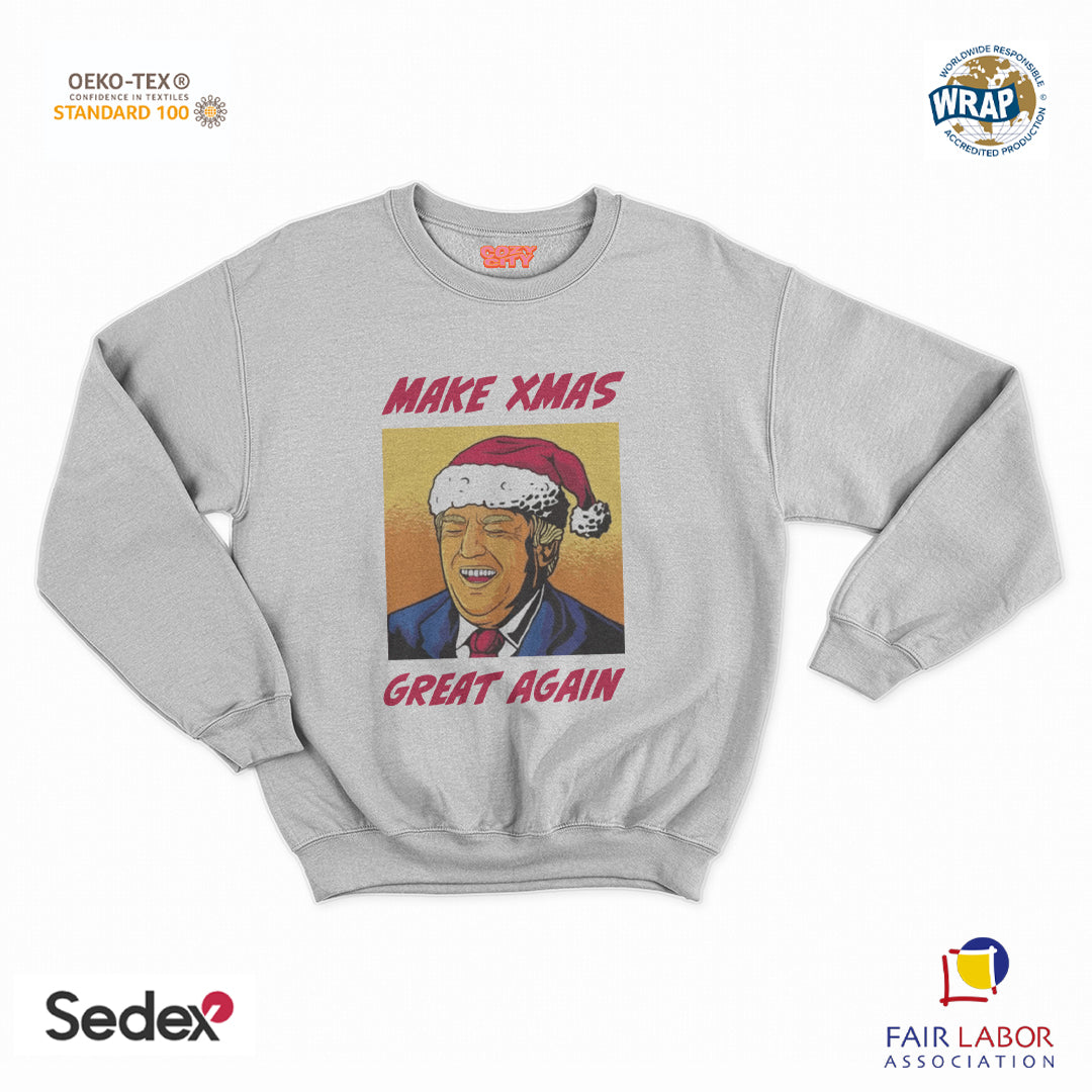 felpa con girocollo unisex-donald make xmas great again natale