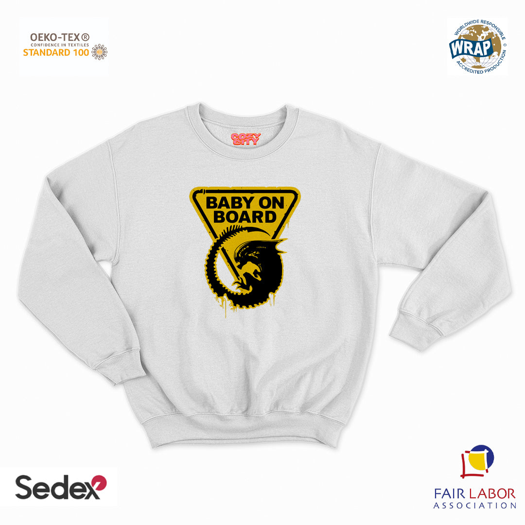 felpa con girocollo unisex- baby on borad alieno