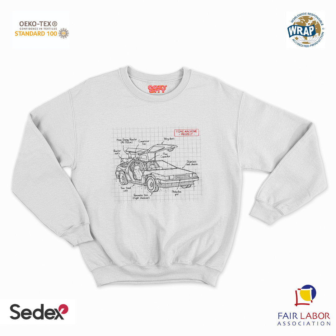 felpa con girocollo unisex- schema tecnico macchina del tempo