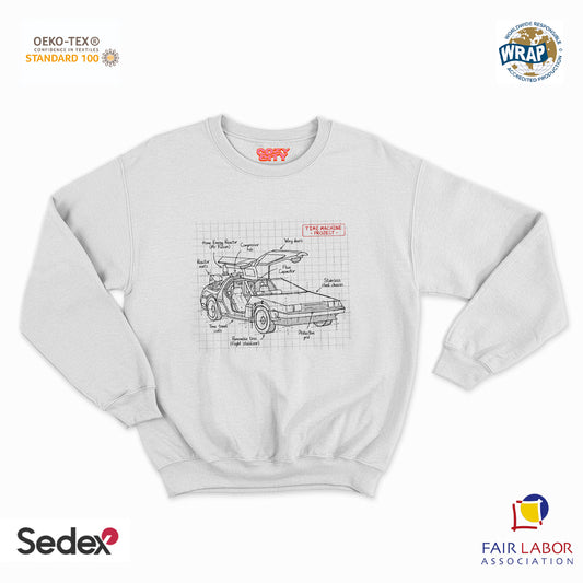 felpa con girocollo unisex- schema tecnico macchina del tempo