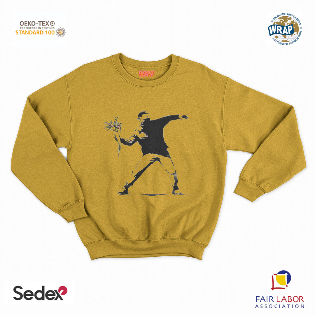 felpa con girocollo unisex- banksy lanciatore