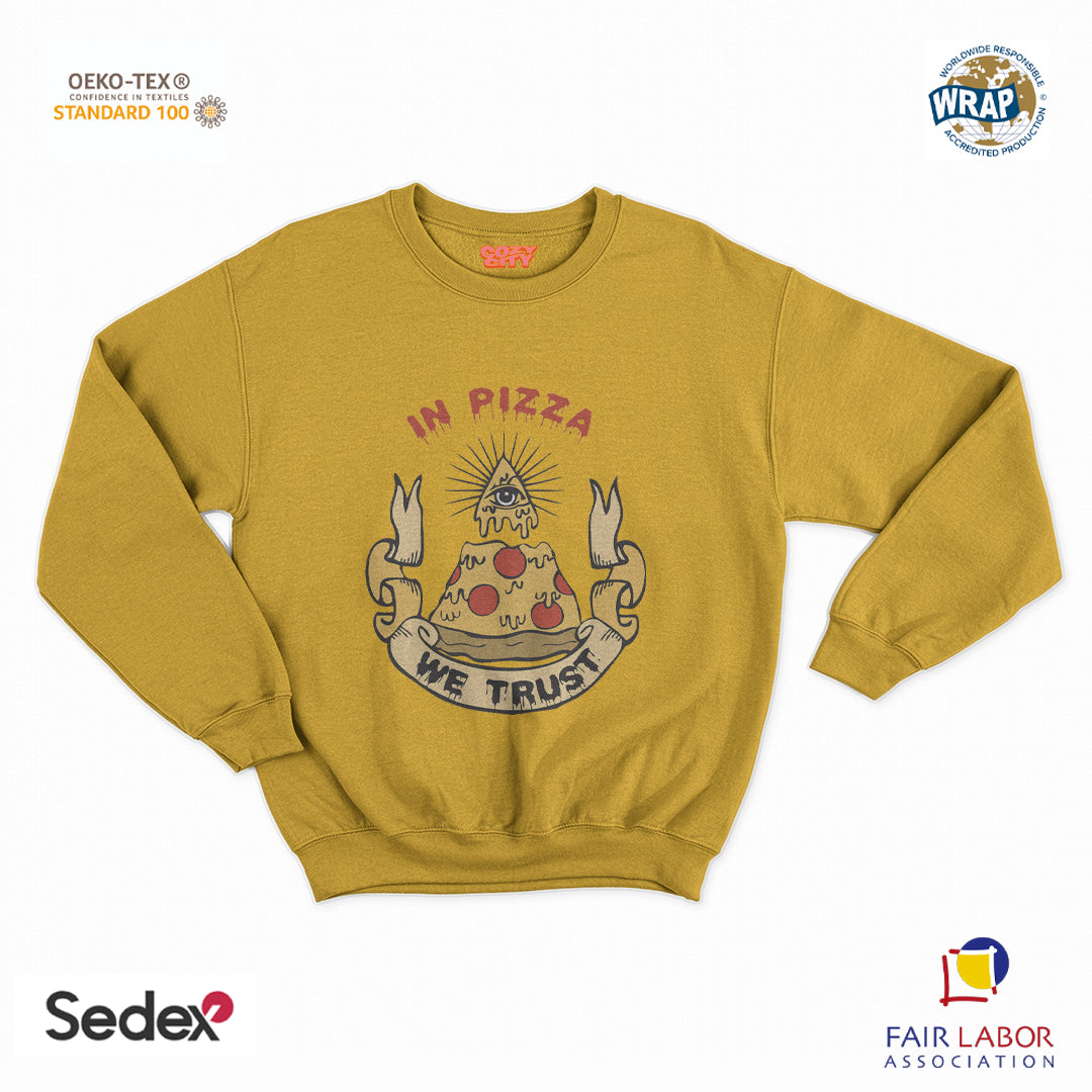 felpa con girocollo unisex- in pizza we trust illuminati