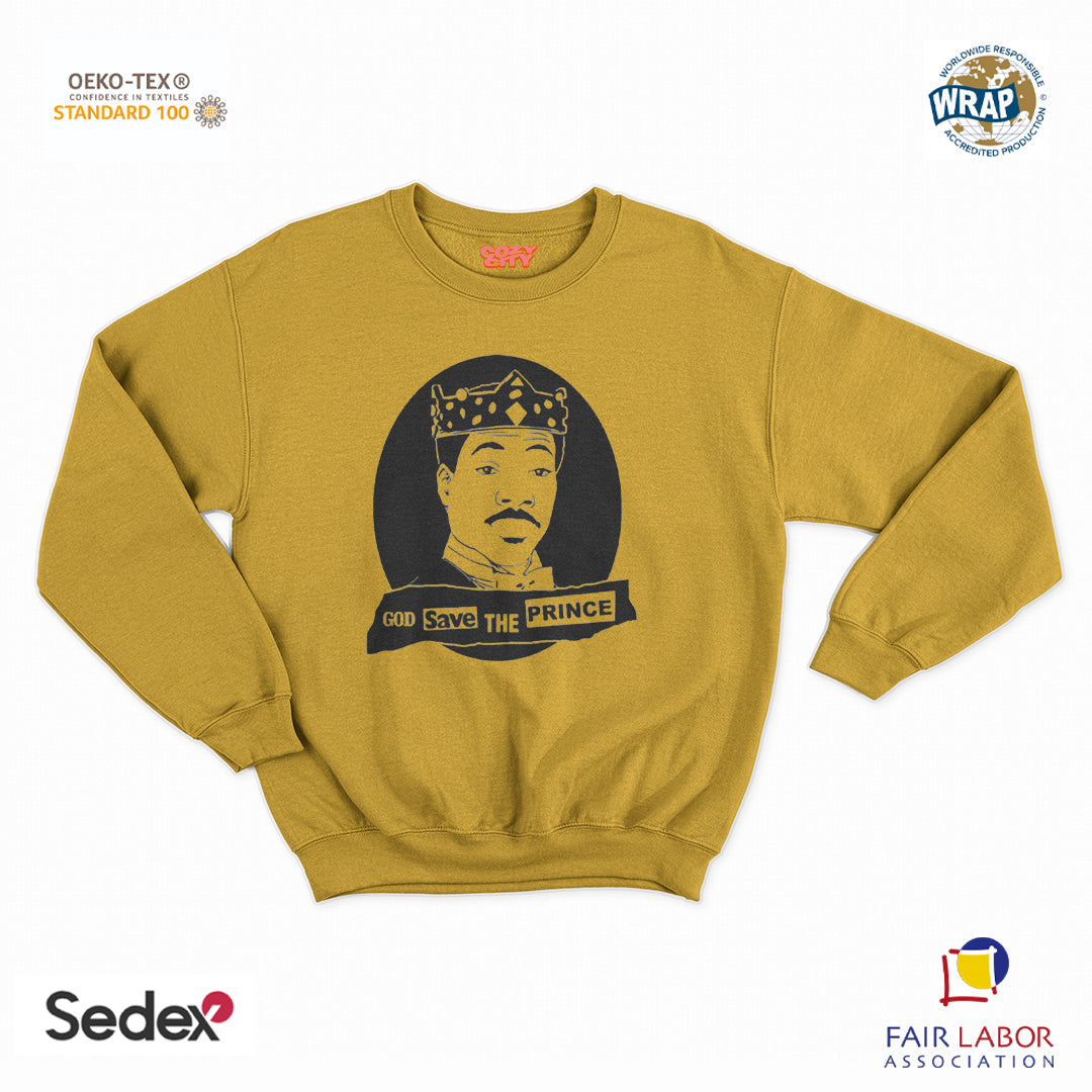 felpa con girocollo unisex- good save the prince zamunda