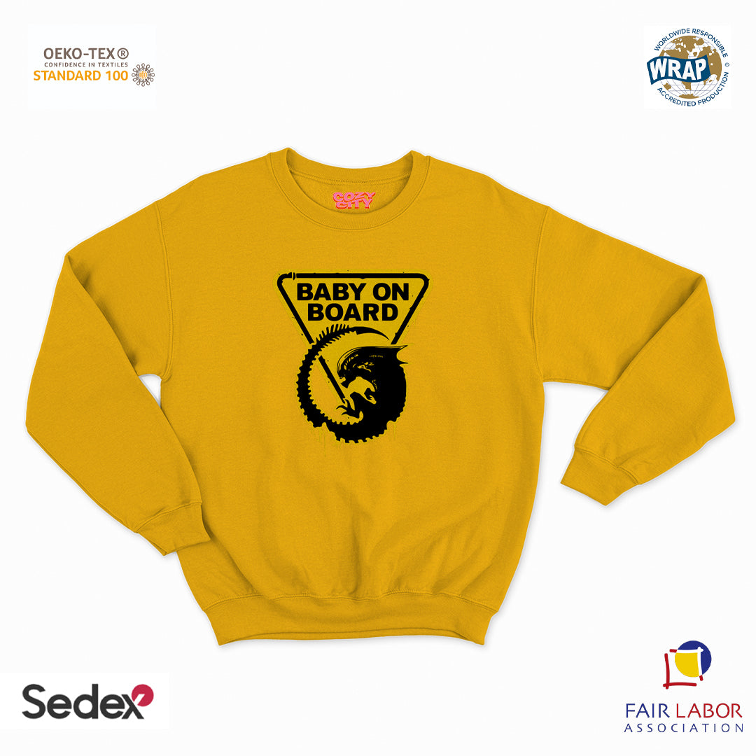 felpa con girocollo unisex- baby on borad alieno