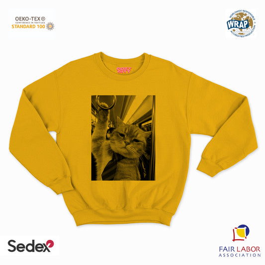 felpa con girocollo unisex- gatto a lavoro lunedì