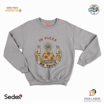 felpa con girocollo unisex- in pizza we trust illuminati