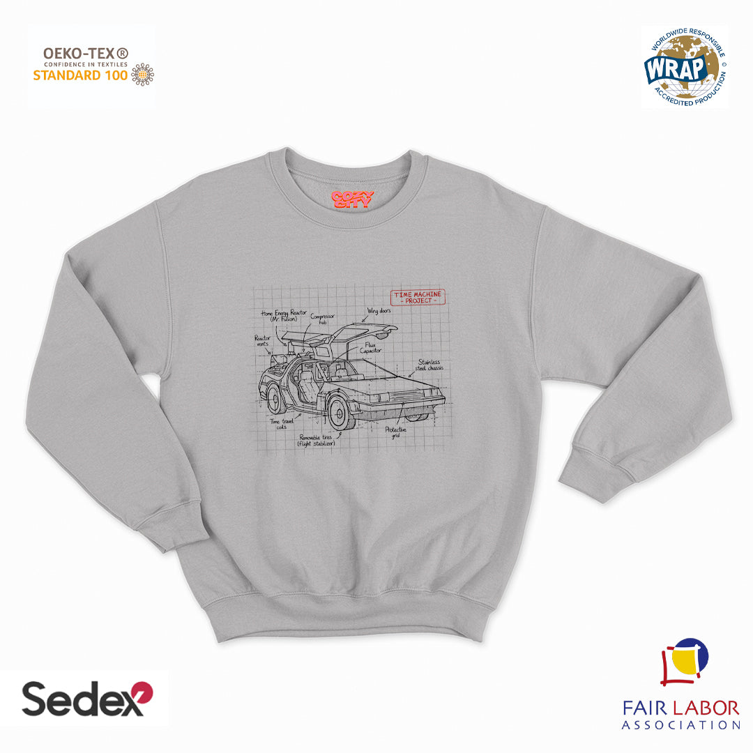 felpa con girocollo unisex- schema tecnico macchina del tempo