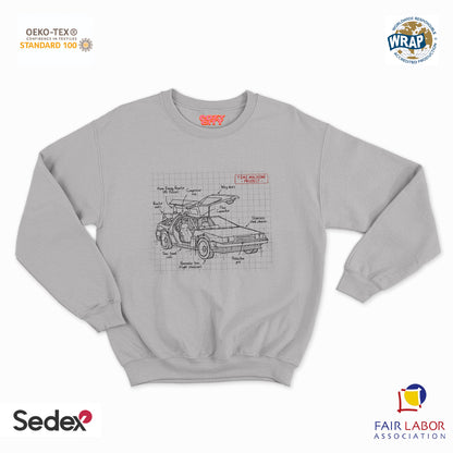 felpa con girocollo unisex- schema tecnico macchina del tempo