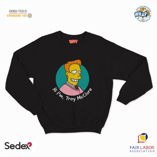 felpa con girocollo unisex- hi i m t macclure scritta bianca