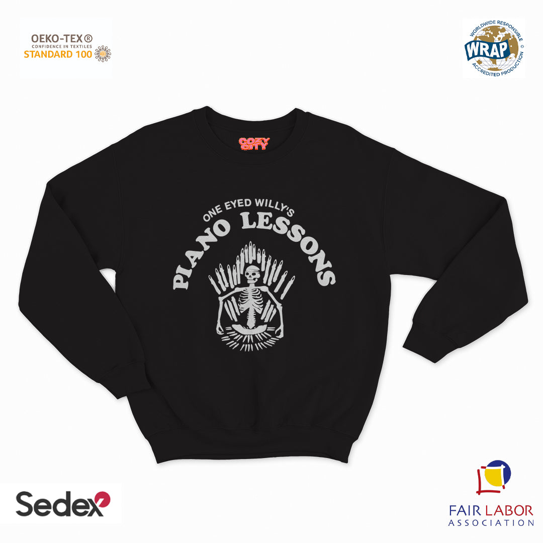 felpa con girocollo unisex- one eyed willis piano lessons