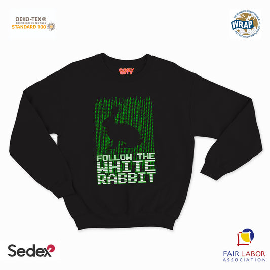 felpa con girocollo unisex- segui il coniglio bianco