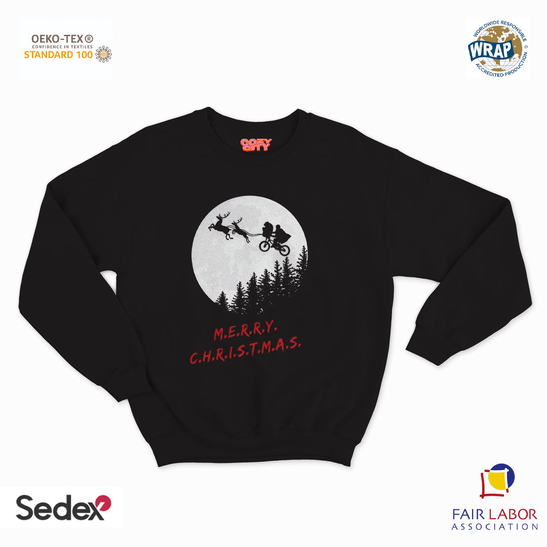 felpa con girocollo unisex- merry shristmas alien