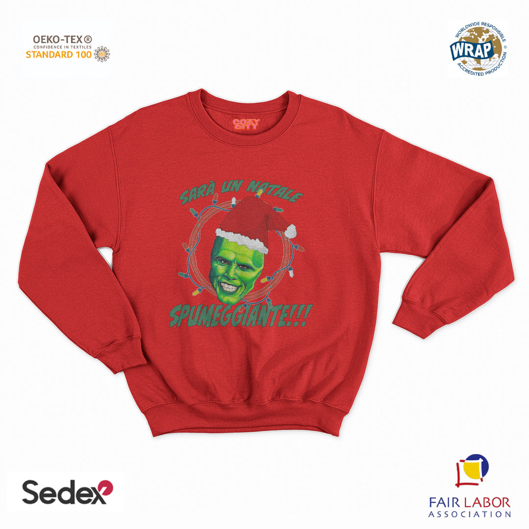 felpa con girocollo unisex- un natale spumeggiante the mask