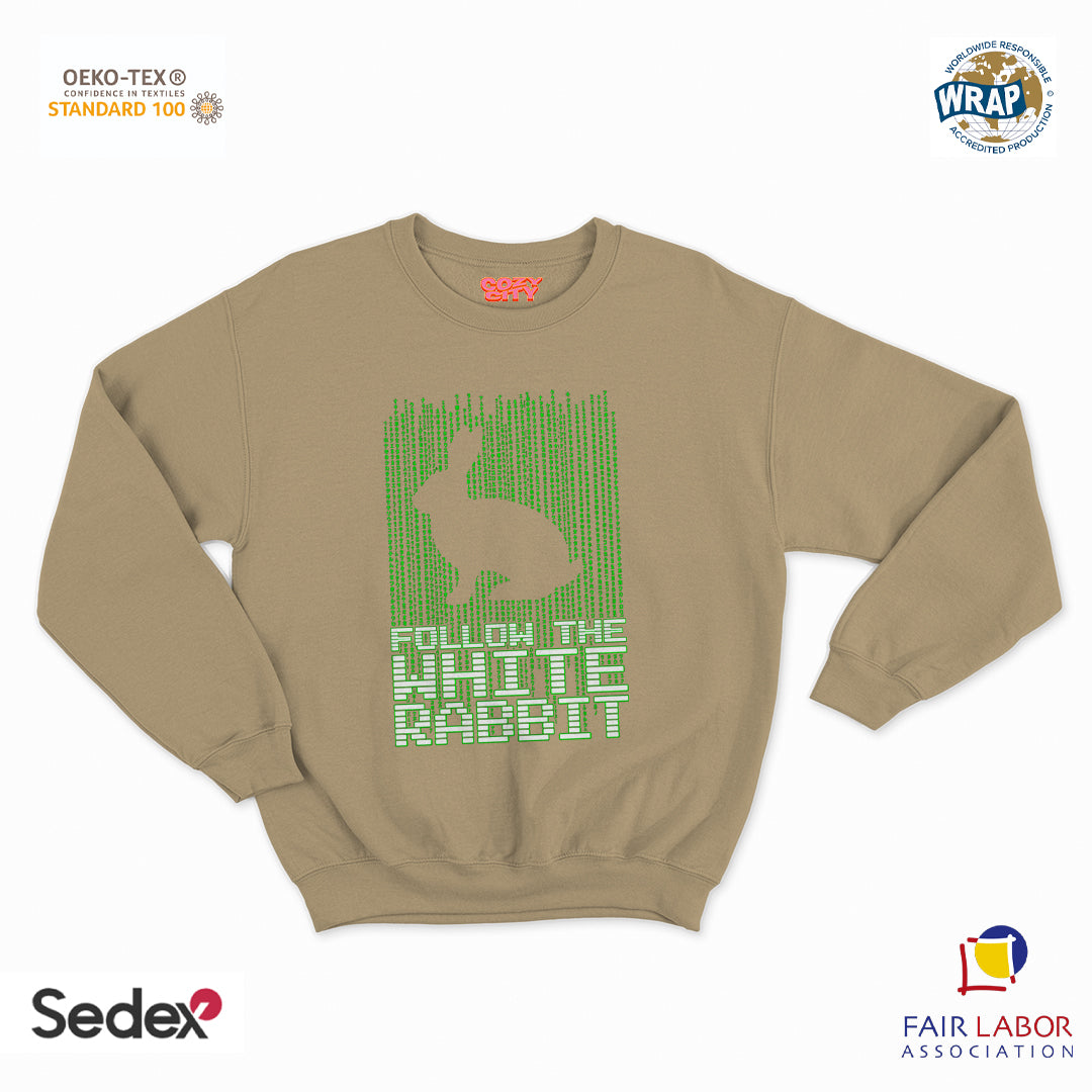 felpa con girocollo unisex- segui il coniglio bianco