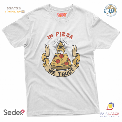 maglietta t-shirt- in pizza we trust illuminati