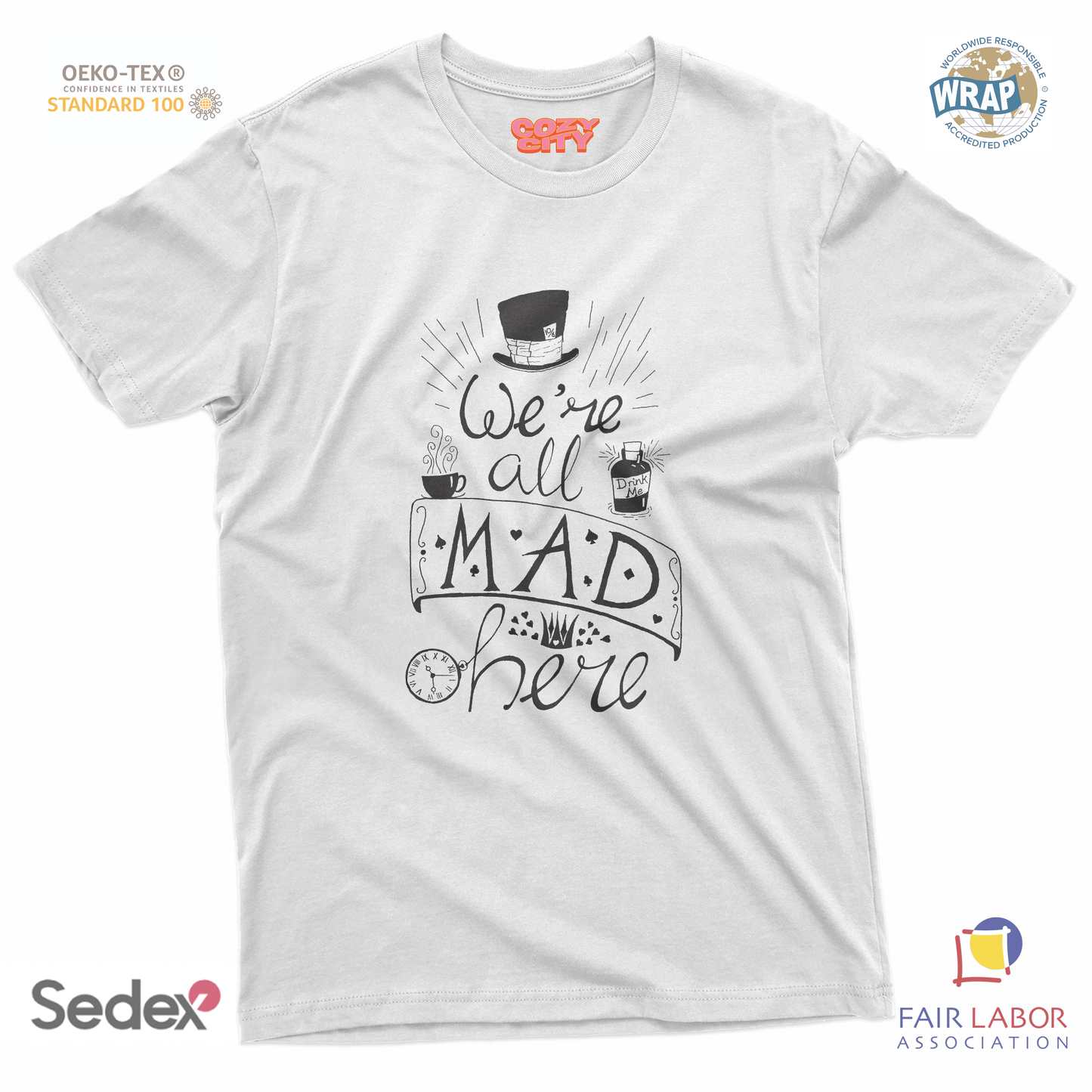 maglietta t-shirt- we re all mad here alice