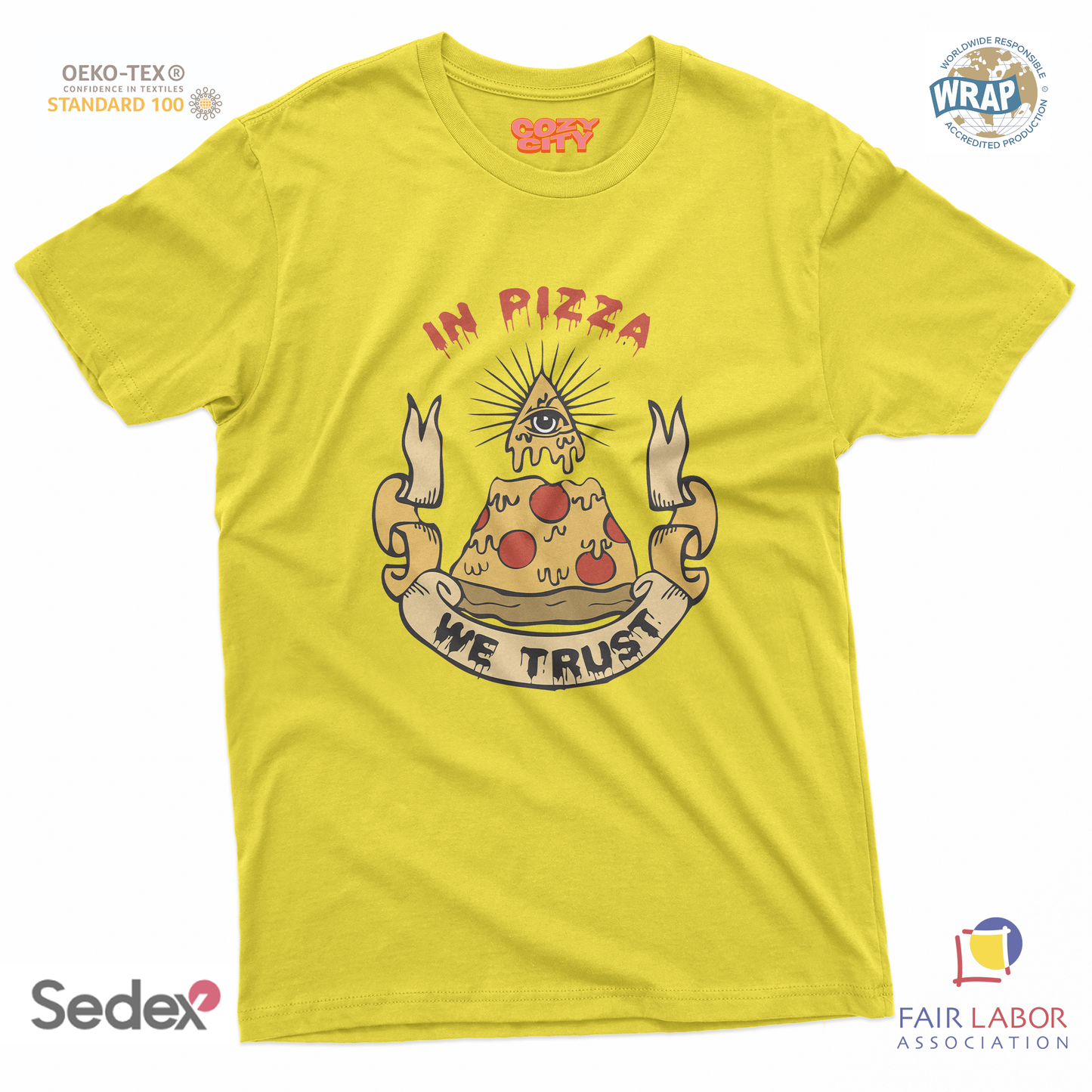 maglietta t-shirt- in pizza we trust illuminati