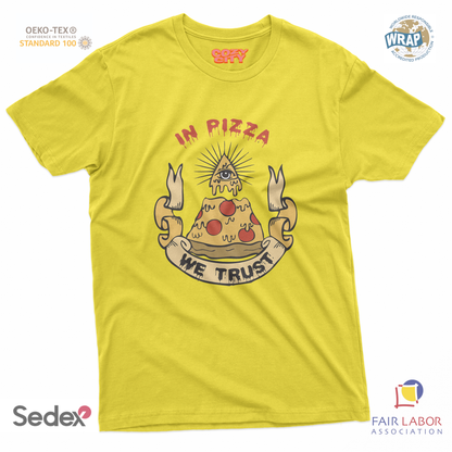 maglietta t-shirt- in pizza we trust illuminati