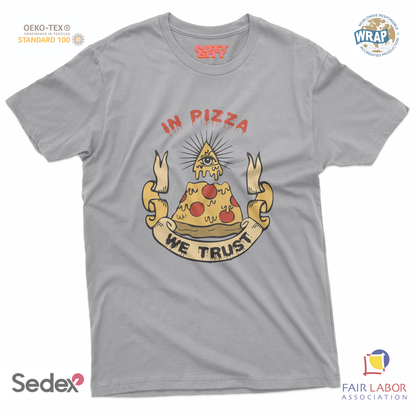 maglietta t-shirt- in pizza we trust illuminati