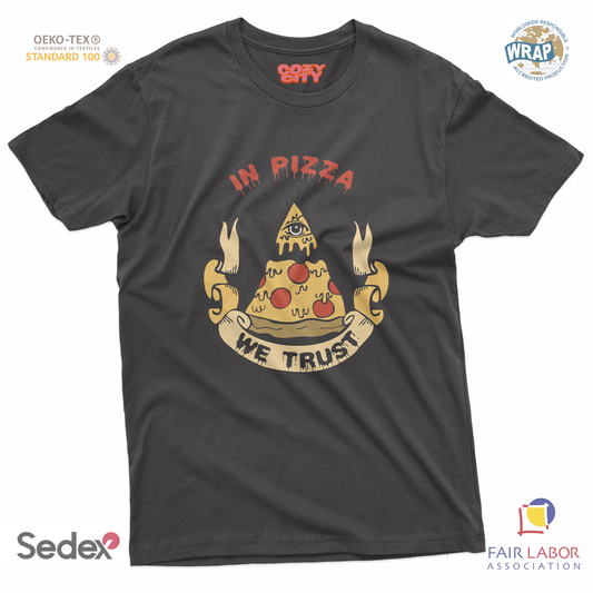 maglietta t-shirt- in pizza we trust illuminati