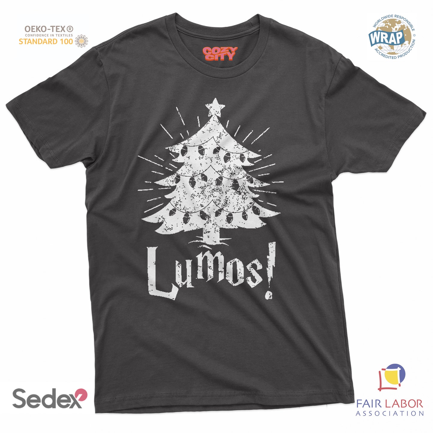 maglietta t-shirt- lumos albero di natale