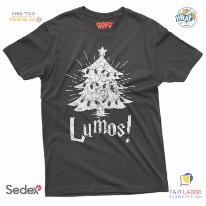 maglietta t-shirt- lumos albero di natale